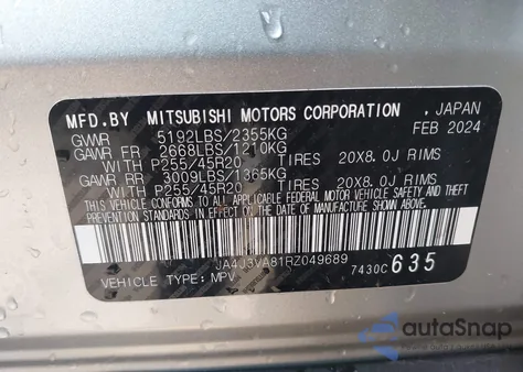 2024 Mitsubishi Outlander Se/Black Edition из США, поврежденный, VIN JA4J3VA81RZ049689